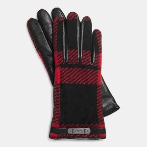 Coach Women's Mount Plaid Leather Gloves